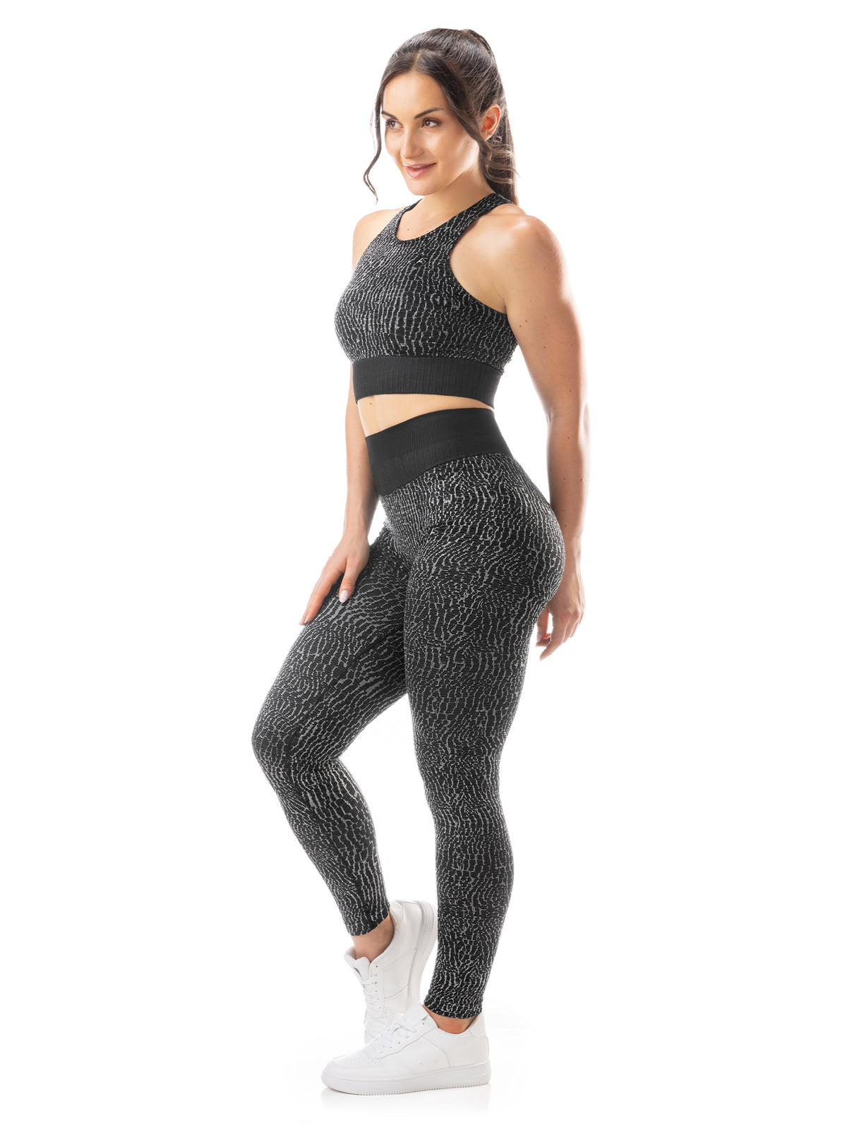 Leggings Croco black/silver - pancia piatta e scrunch