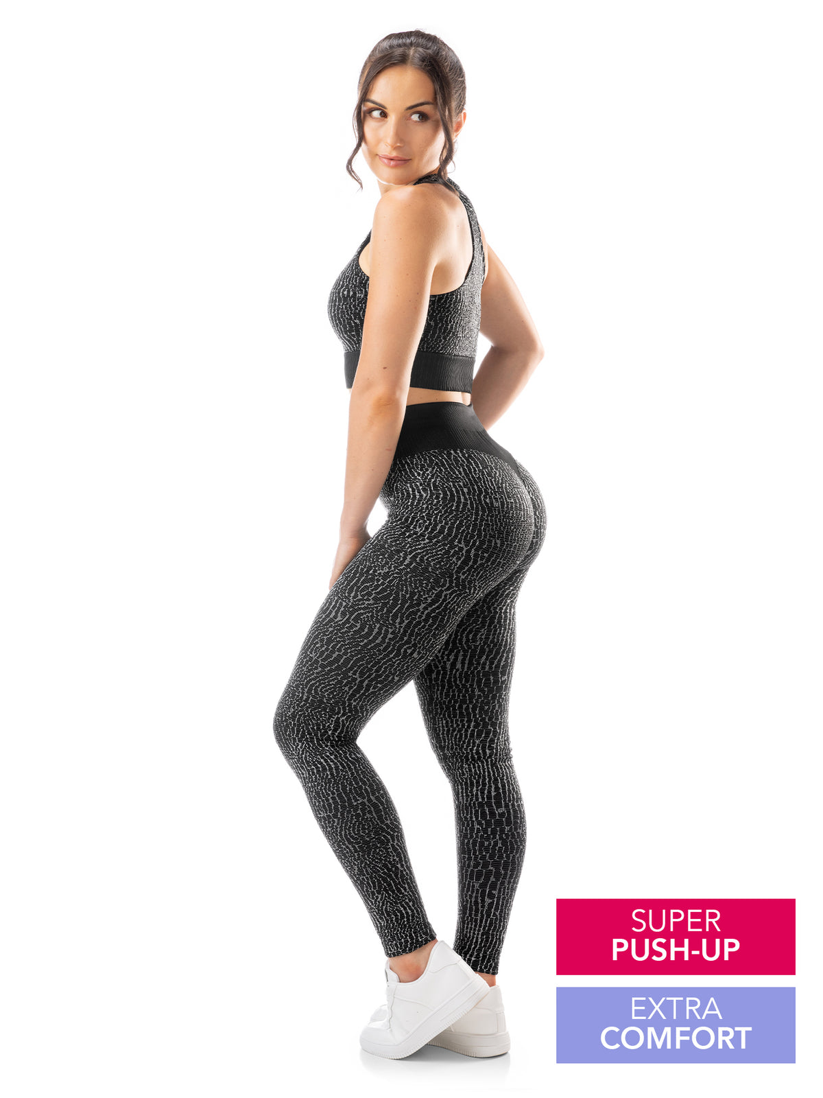 Leggings Croco black/silver - pancia piatta e scrunch