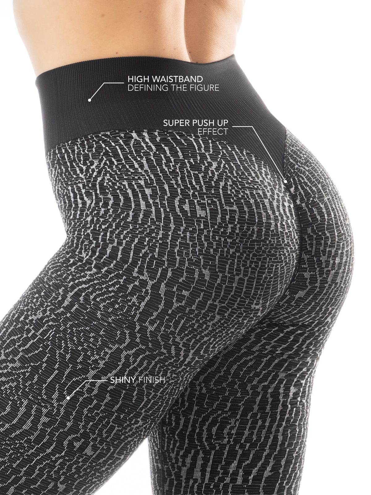 Leggings Croco black/silver - pancia piatta e scrunch